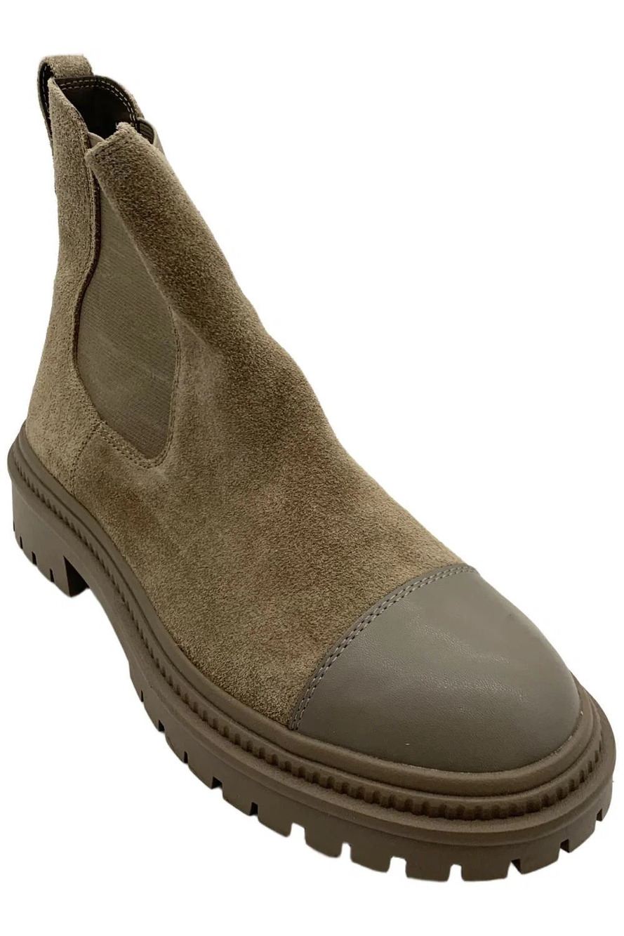 Steve Madden Women's Mayslie Pull-On Combat Ankle Boots Taupe/Suede - Medium